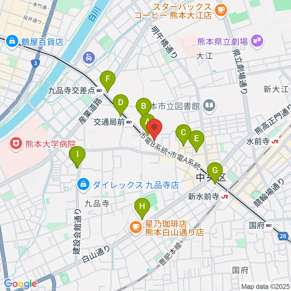 セブンカラーズアーティスト熊本校周辺のカフェ一覧地図