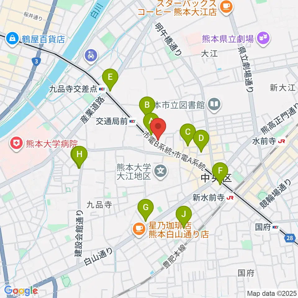セブンカラーズアーティスト熊本校周辺のカフェ一覧地図