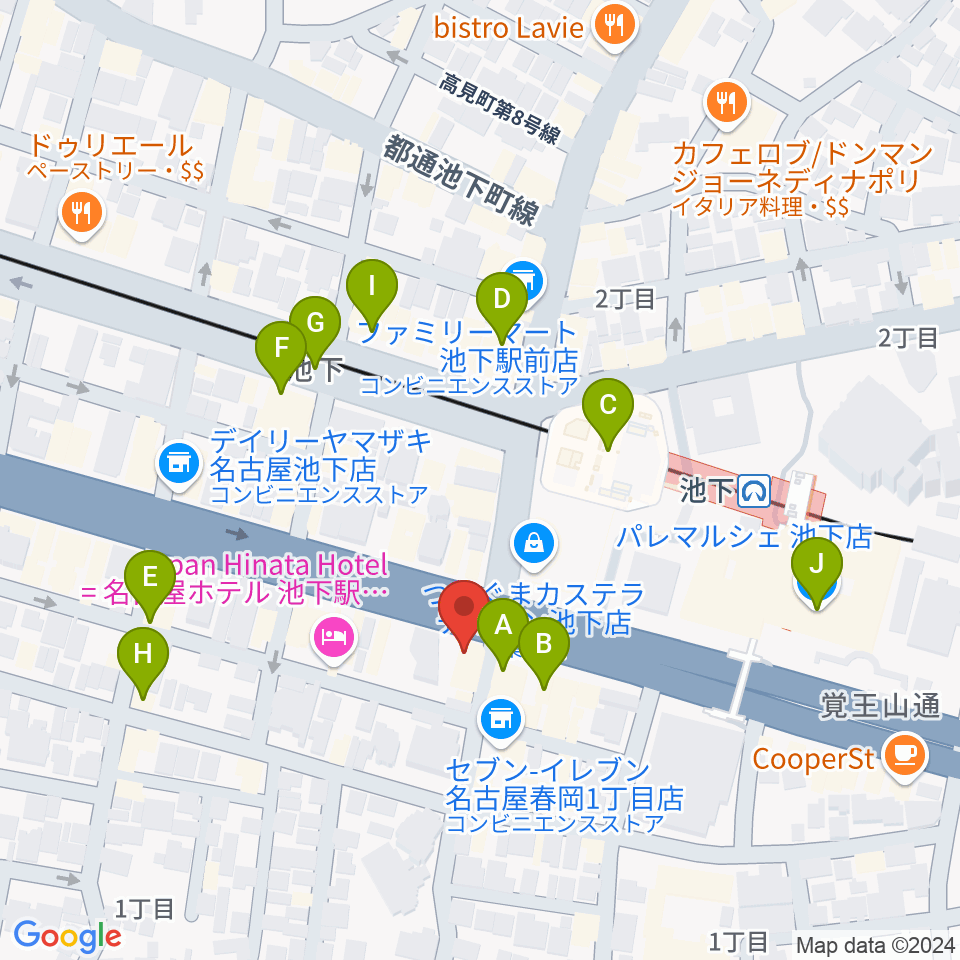 日響楽器 池下店周辺のカフェ一覧地図