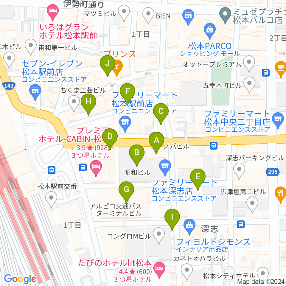 桐朋 子供のための音楽教室 松本教室周辺のカフェ一覧地図