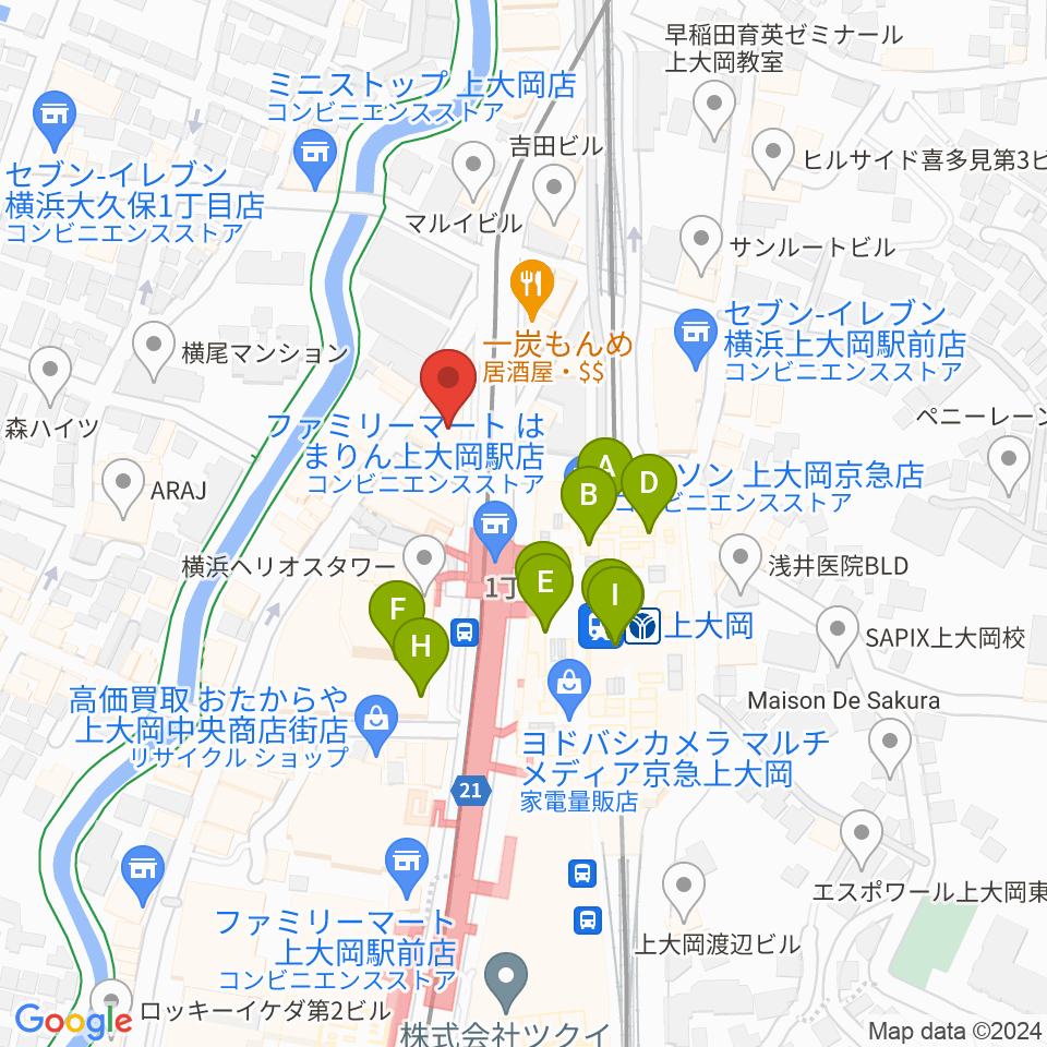 フレンド楽器 ソナーレ上大岡周辺のカフェ一覧地図