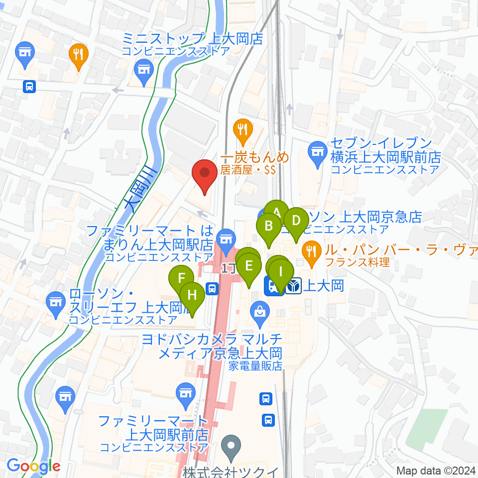 フレンド楽器 ソナーレ上大岡周辺のカフェ一覧地図