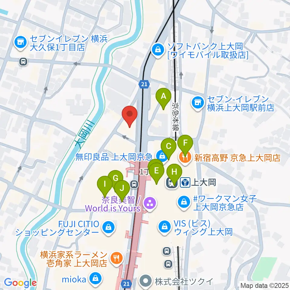 フレンド楽器 ソナーレ上大岡周辺のカフェ一覧地図