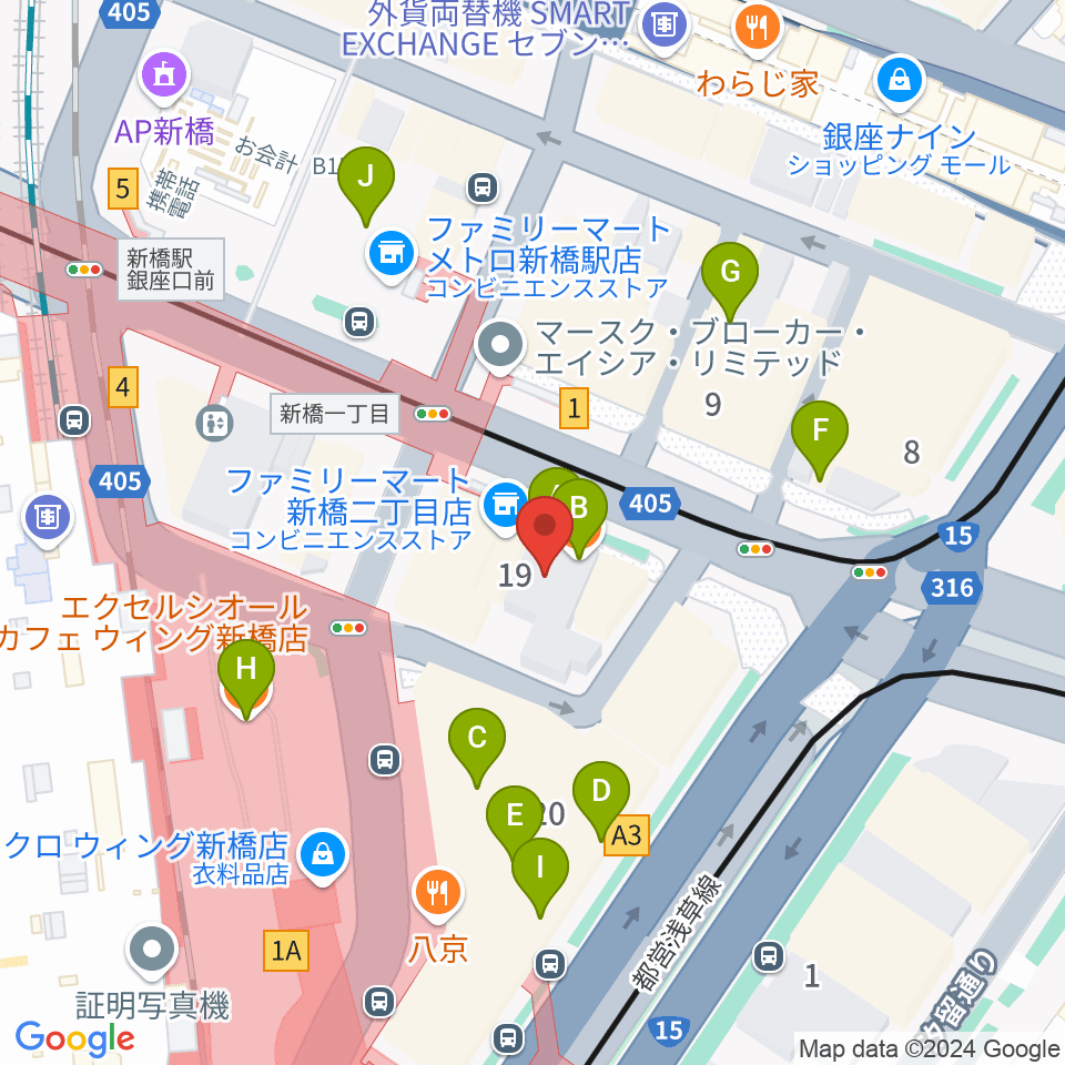 ミュージックアベニュー銀座アネックス周辺のカフェ一覧地図