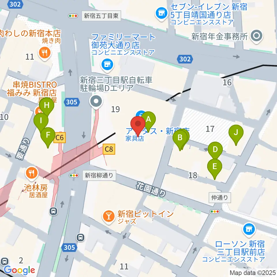 ミュージックアベニュー新宿クラッセ周辺のカフェ一覧地図