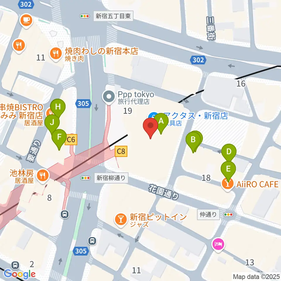 ミュージックアベニュー新宿クラッセ周辺のカフェ一覧地図