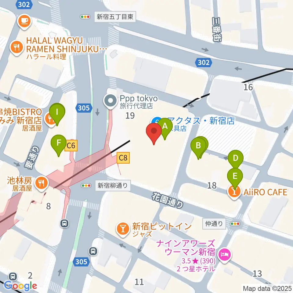 ミュージックアベニュー新宿クラッセ周辺のカフェ一覧地図