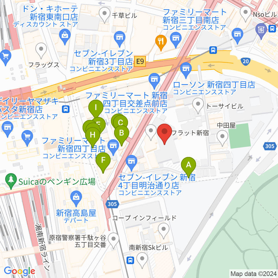 ミュージックアベニュー新宿リフラ・プラス周辺のカフェ一覧地図