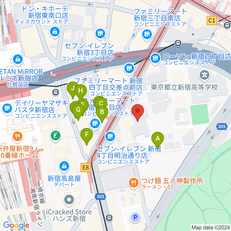 ミュージックアベニュー新宿リフラ・プラス周辺のカフェ一覧地図