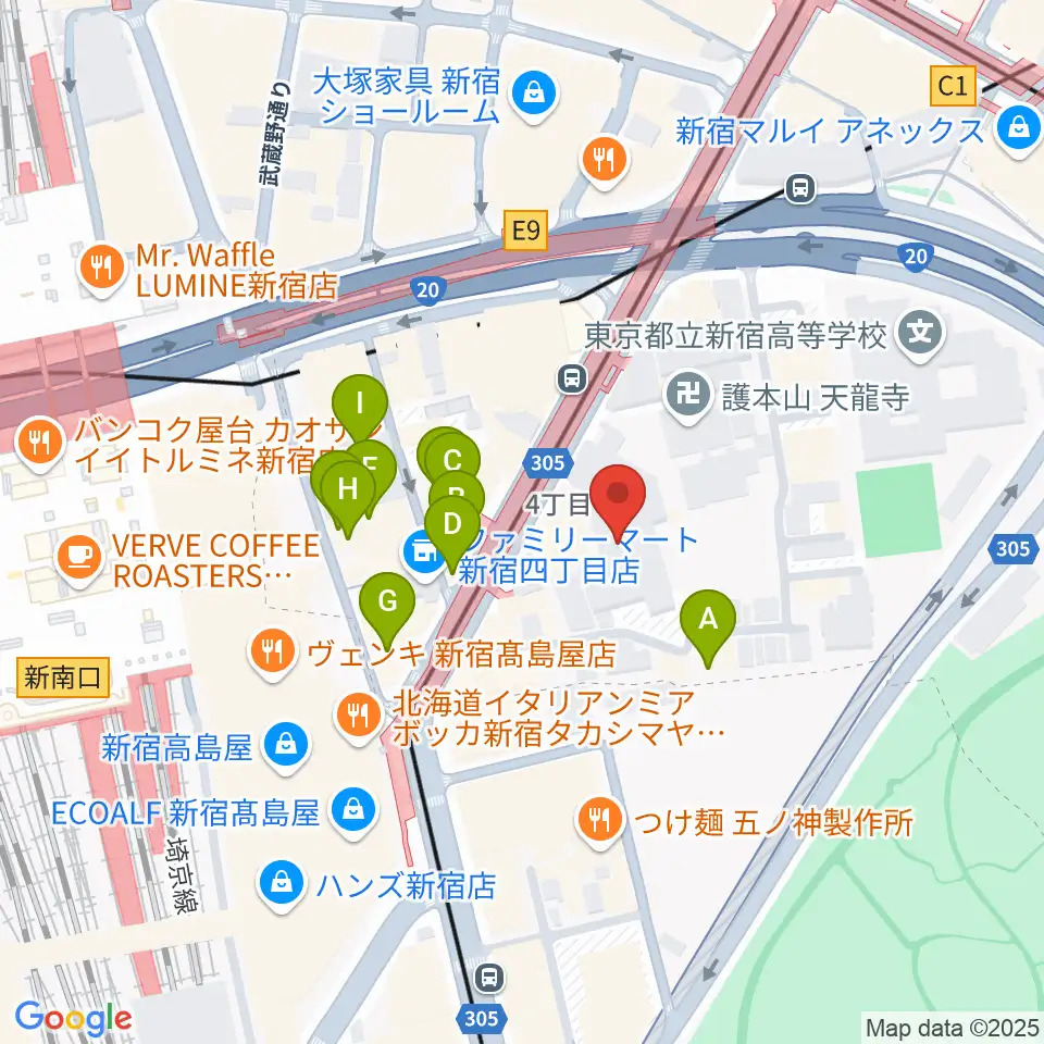 ミュージックアベニュー新宿リフラ・プラス周辺のカフェ一覧地図