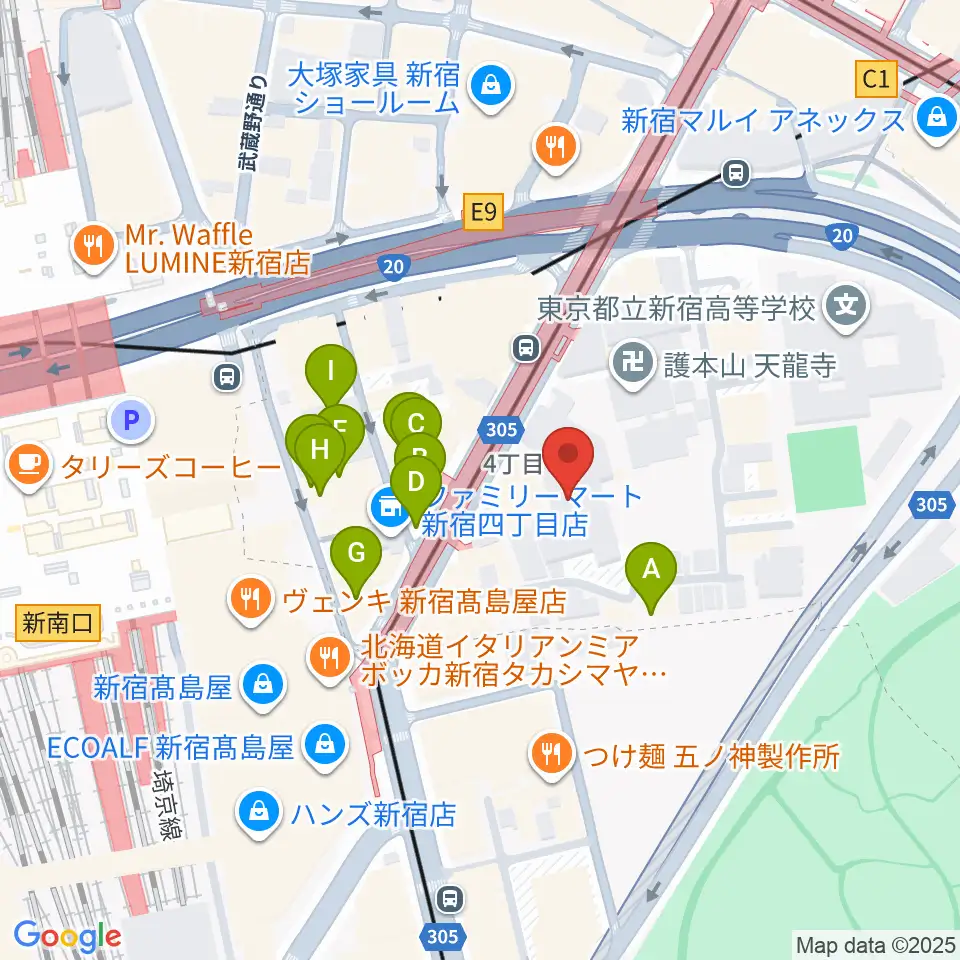 ミュージックアベニュー新宿リフラ・プラス周辺のカフェ一覧地図