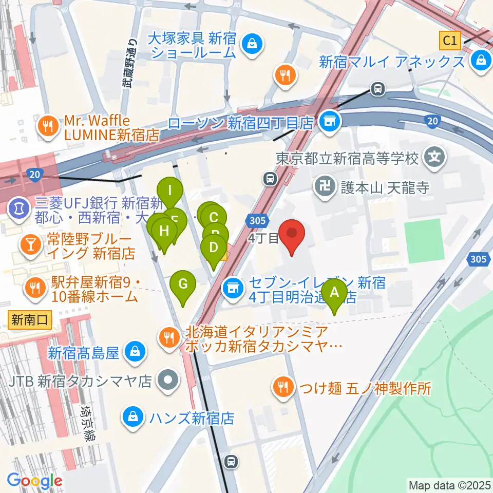 ミュージックアベニュー新宿リフラ・プラス周辺のカフェ一覧地図