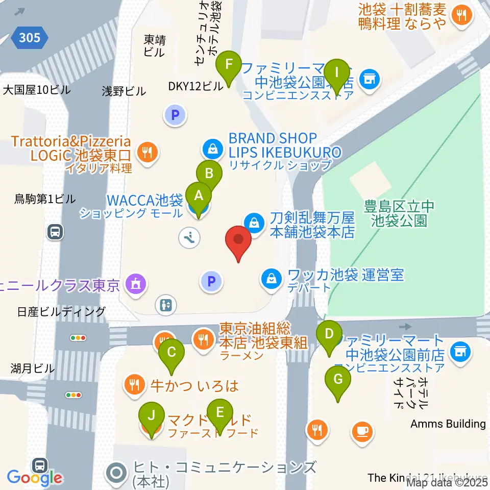 ミュージックアベニュー池袋 ヤマハミュージック周辺のカフェ一覧地図