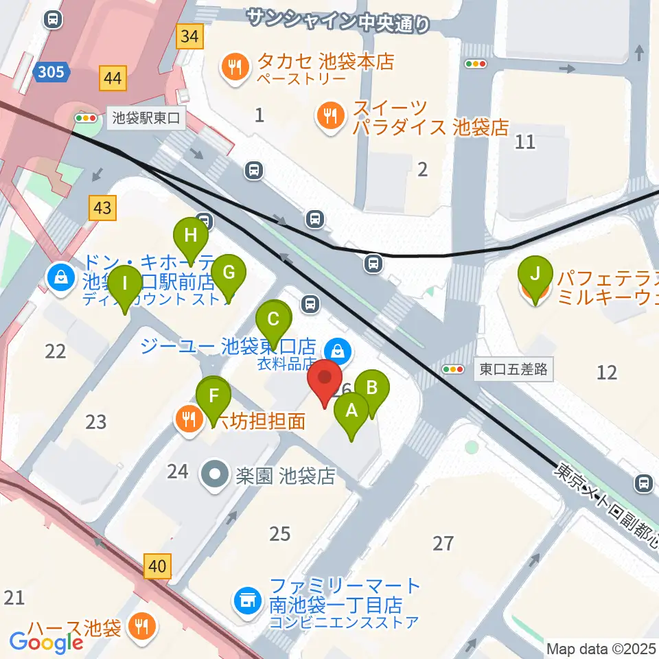 ミュージックスタジオ・フォルテ池袋店周辺のカフェ一覧地図