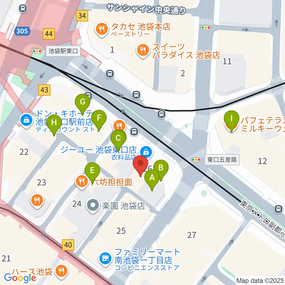 ミュージックスタジオ・フォルテ池袋店周辺のカフェ一覧地図