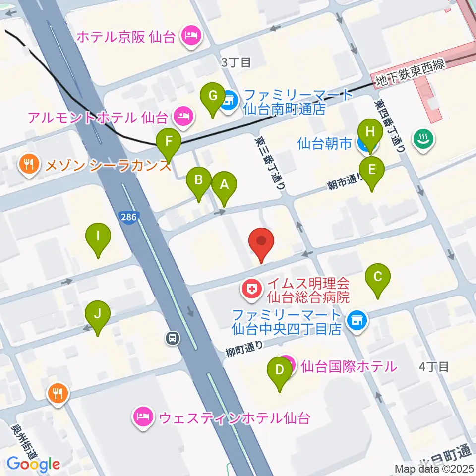 仙台中央音楽センター周辺のカフェ一覧地図