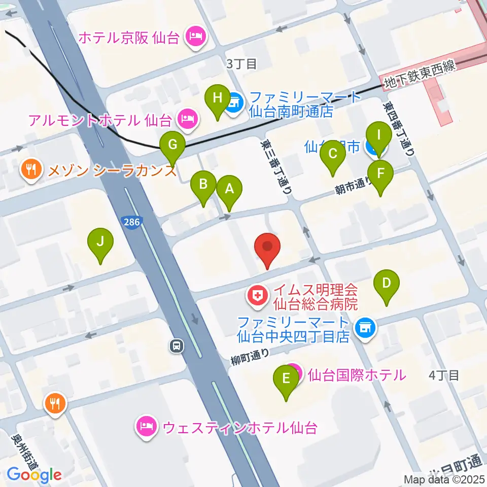 仙台中央音楽センター周辺のカフェ一覧地図