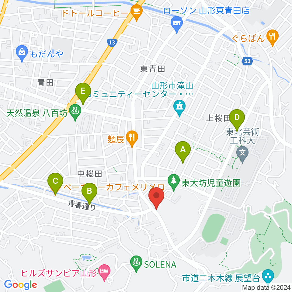 山形サンセットスタジオ周辺のカフェ一覧地図