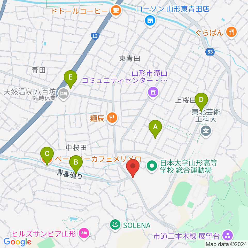 山形サンセットスタジオ周辺のカフェ一覧地図