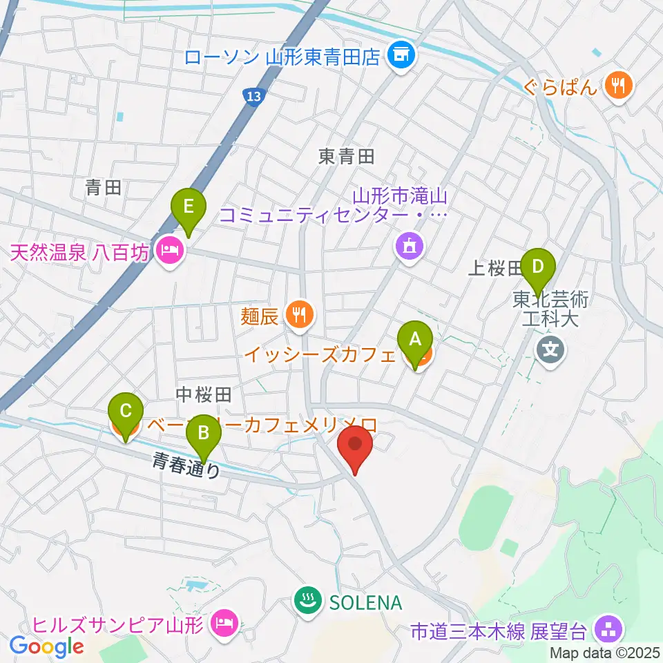 山形サンセットスタジオ周辺のカフェ一覧地図