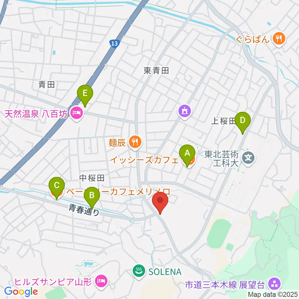 山形サンセットスタジオ周辺のカフェ一覧地図
