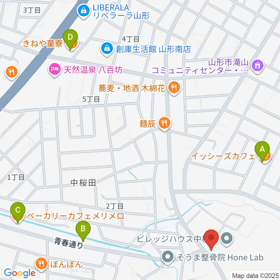 山形サンセットスタジオ周辺のカフェ一覧地図