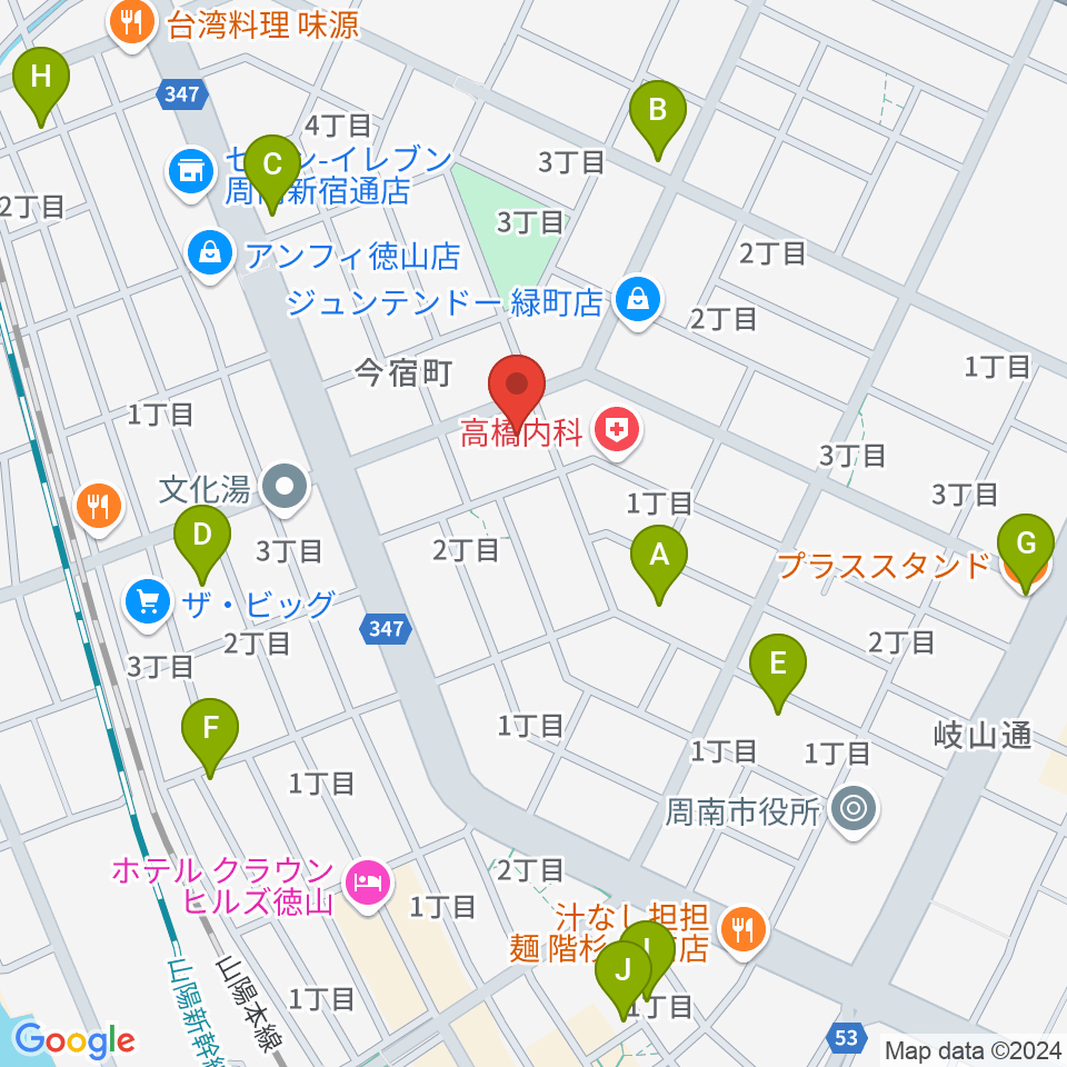 ポップス川上周南ピアノ館周辺のカフェ一覧地図