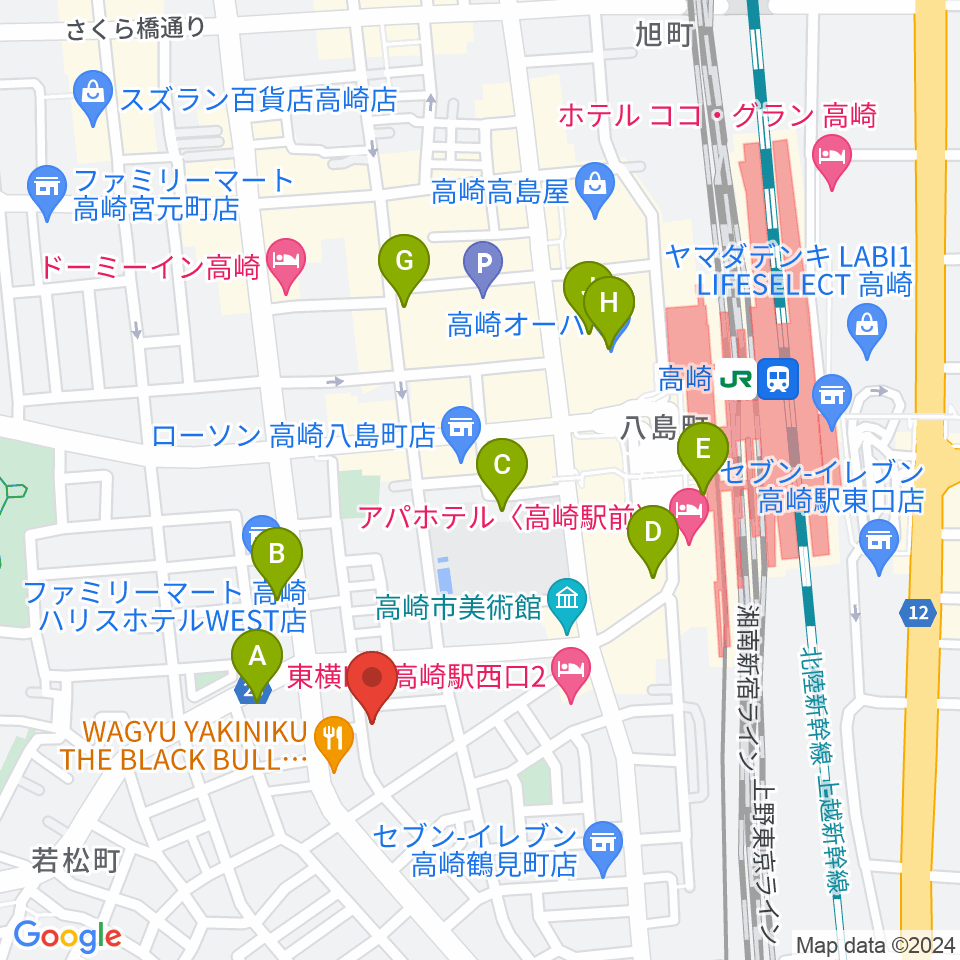 ダストボウル高崎スタジオ周辺のカフェ一覧地図