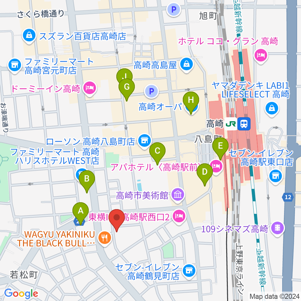 ダストボウル高崎スタジオ周辺のカフェ一覧地図