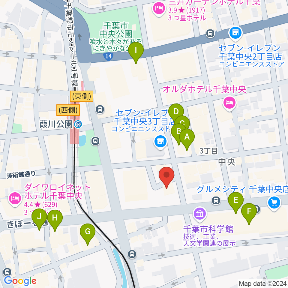 千葉スターナイト周辺のカフェ一覧地図