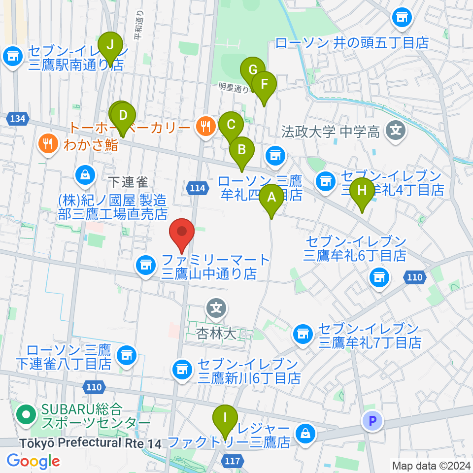 ギタースタジオhacchi周辺のカフェ一覧地図