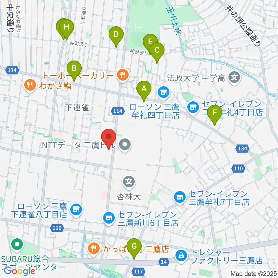 ギタースタジオhacchi周辺のカフェ一覧地図