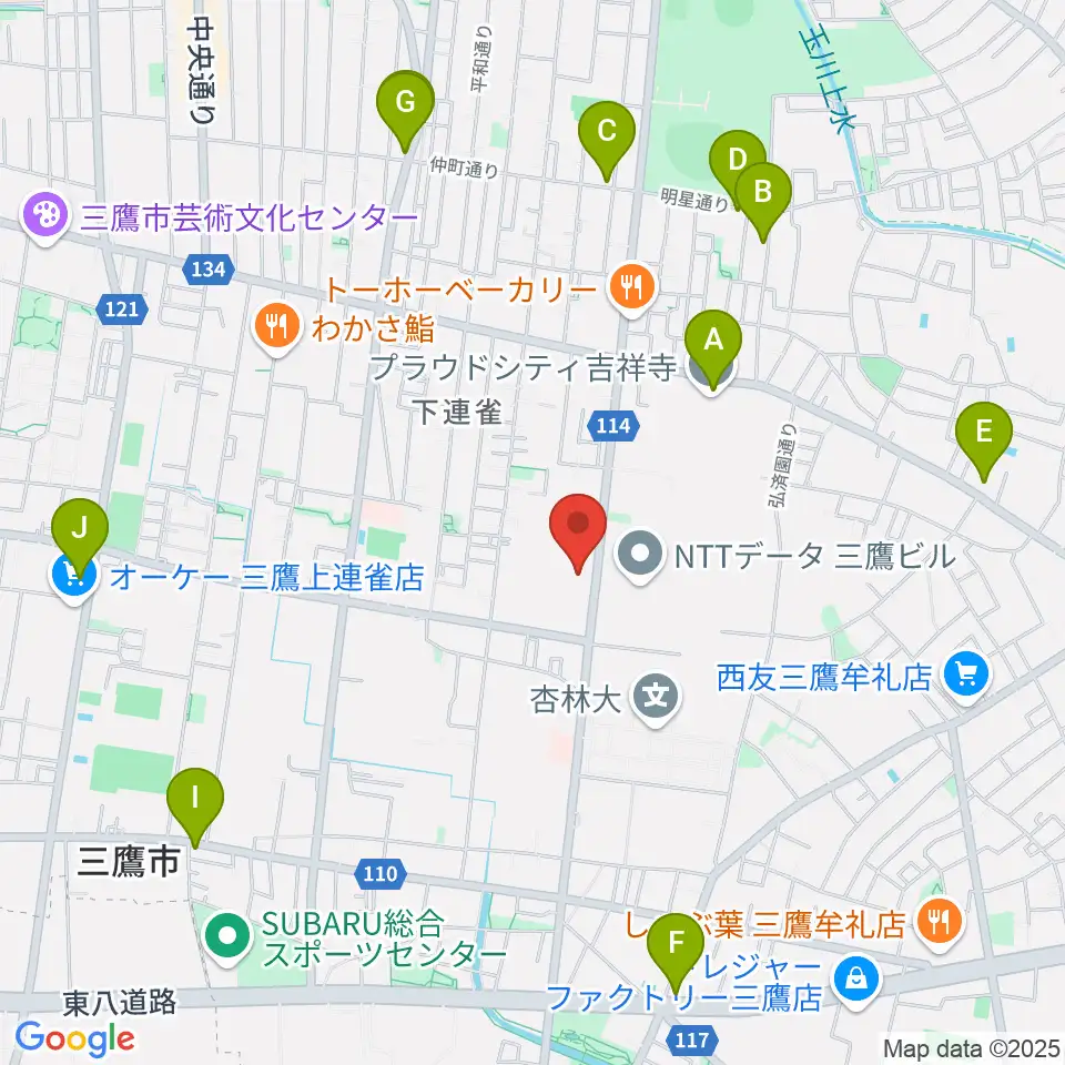 ギタースタジオhacchi周辺のカフェ一覧地図