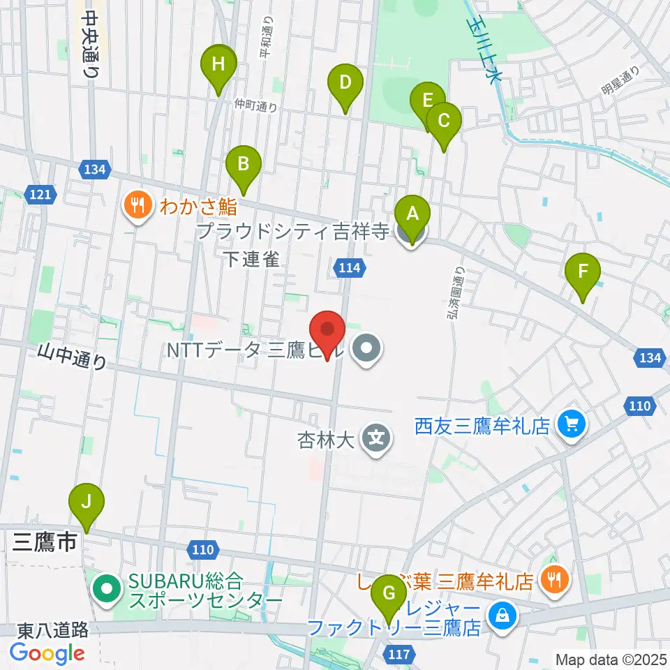 ギタースタジオhacchi周辺のカフェ一覧地図