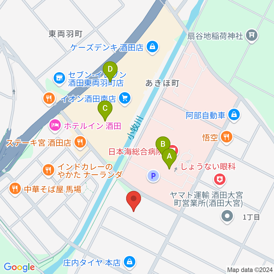 酒田MUSIC FACTORY スタジオ周辺のカフェ一覧地図