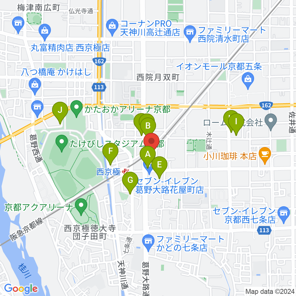 西京極STUDIO IZ周辺のカフェ一覧地図