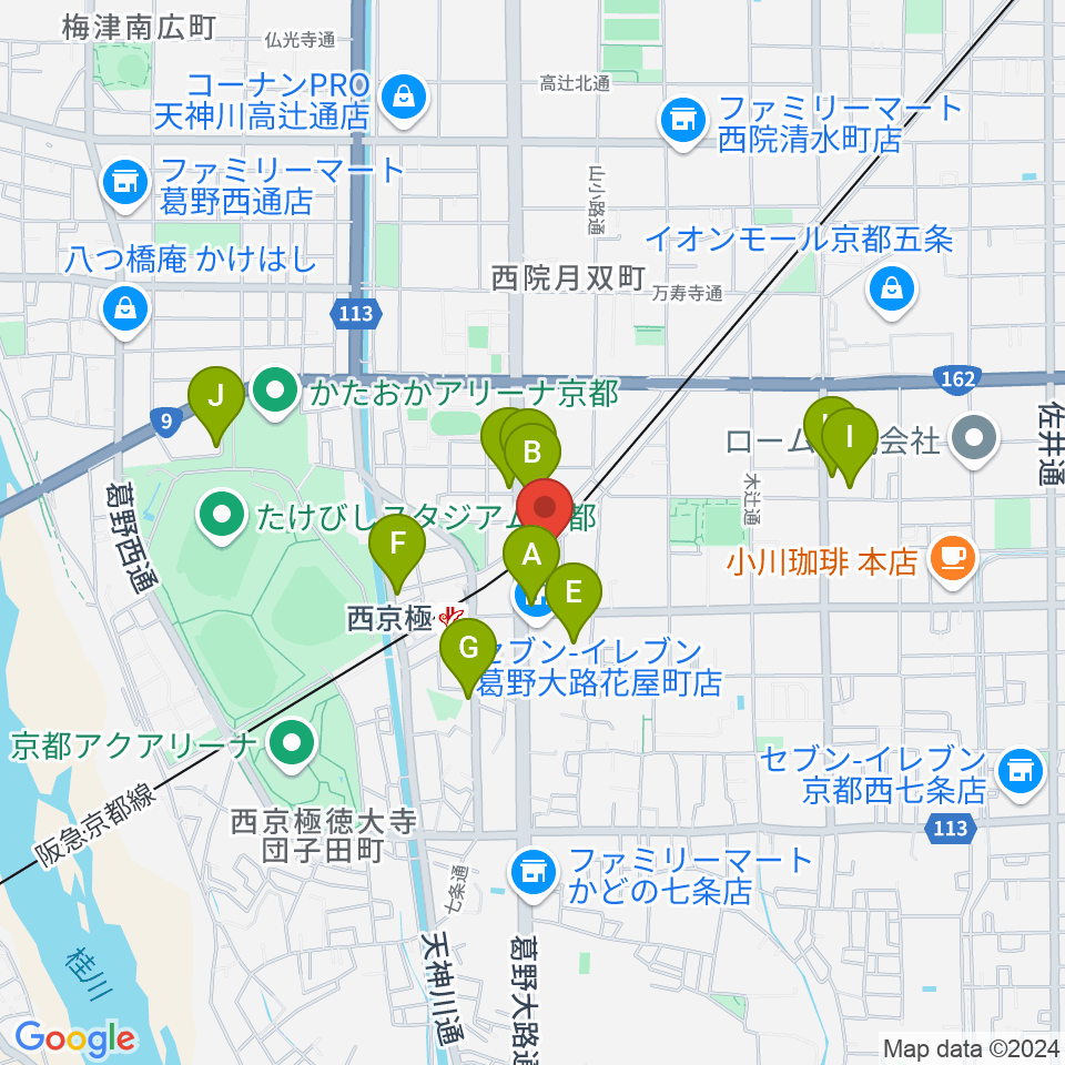 西京極STUDIO IZ周辺のカフェ一覧地図