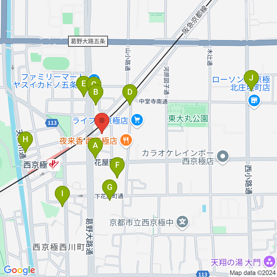 西京極STUDIO IZ周辺のカフェ一覧地図