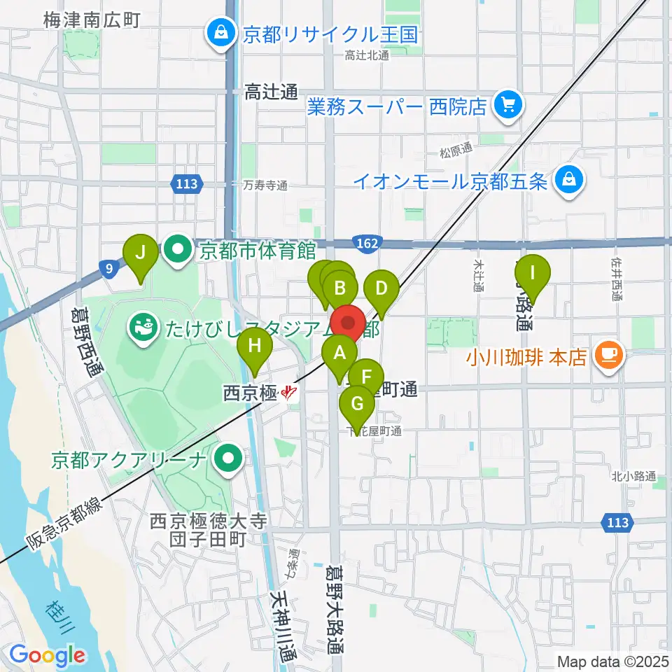 西京極STUDIO IZ周辺のカフェ一覧地図