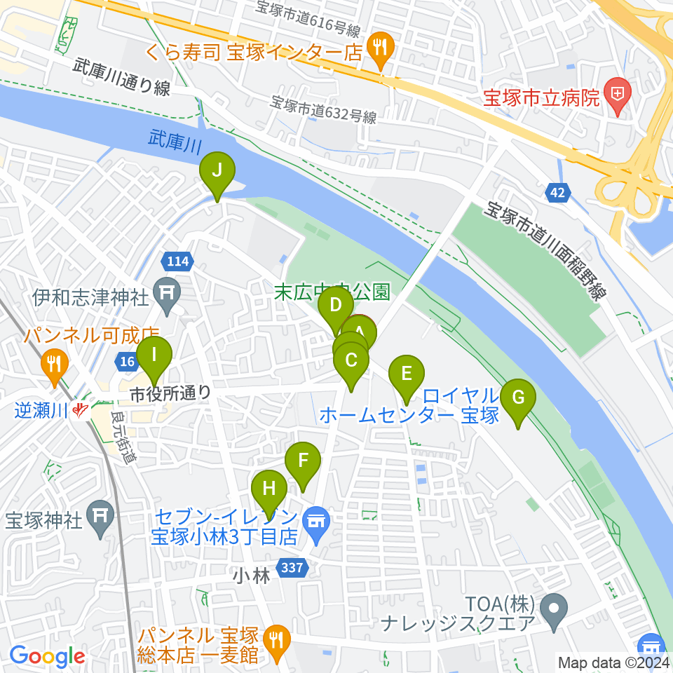 レインボースタジオ周辺のカフェ一覧地図