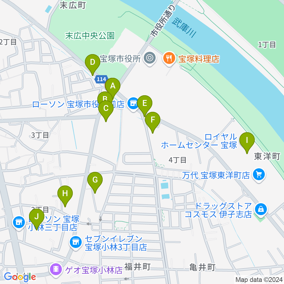 レインボースタジオ周辺のカフェ一覧地図