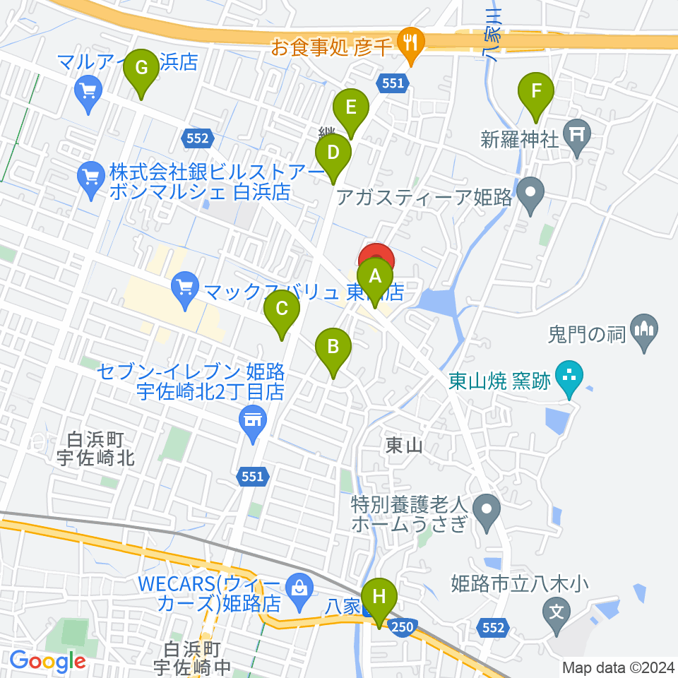 ベータミュージック姫路東店周辺のカフェ一覧地図