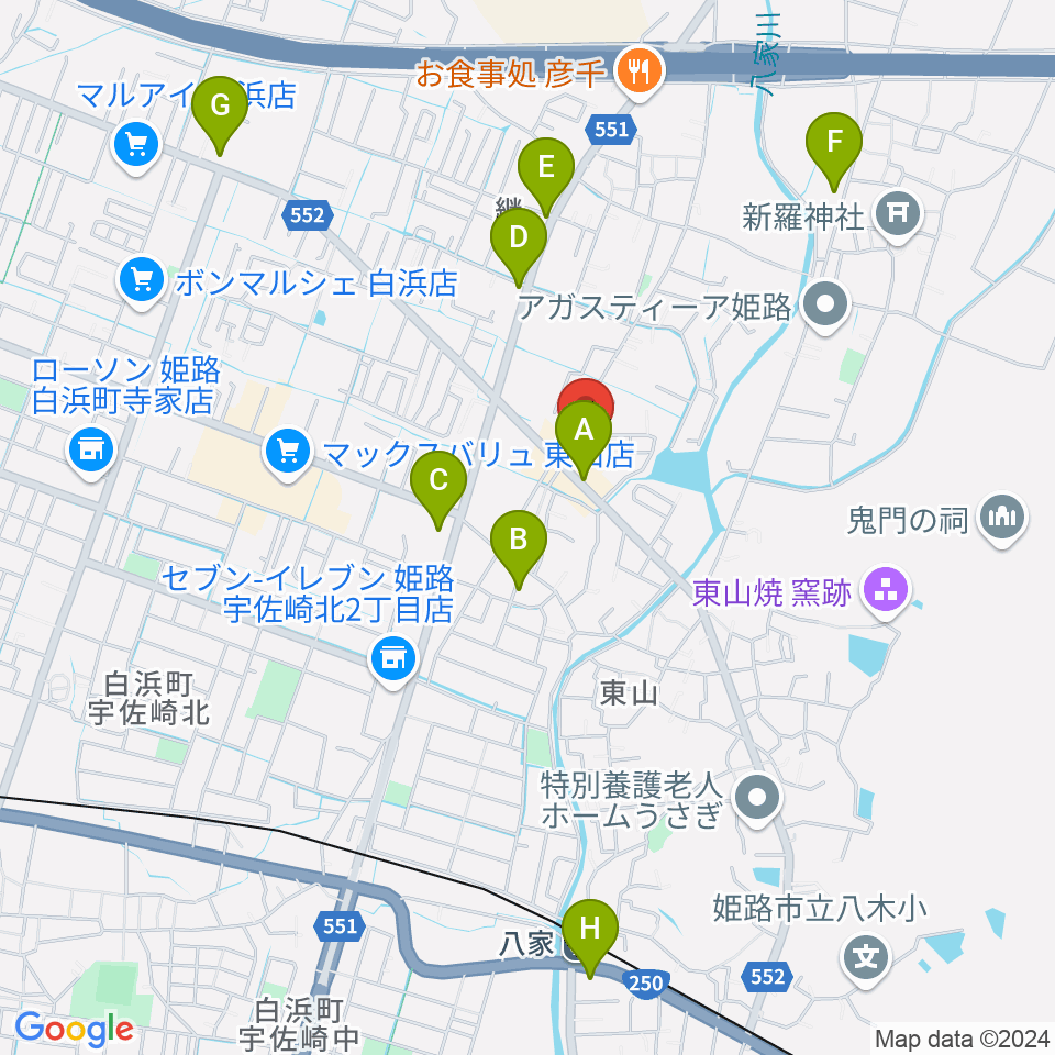 ベータミュージック姫路東店周辺のカフェ一覧地図