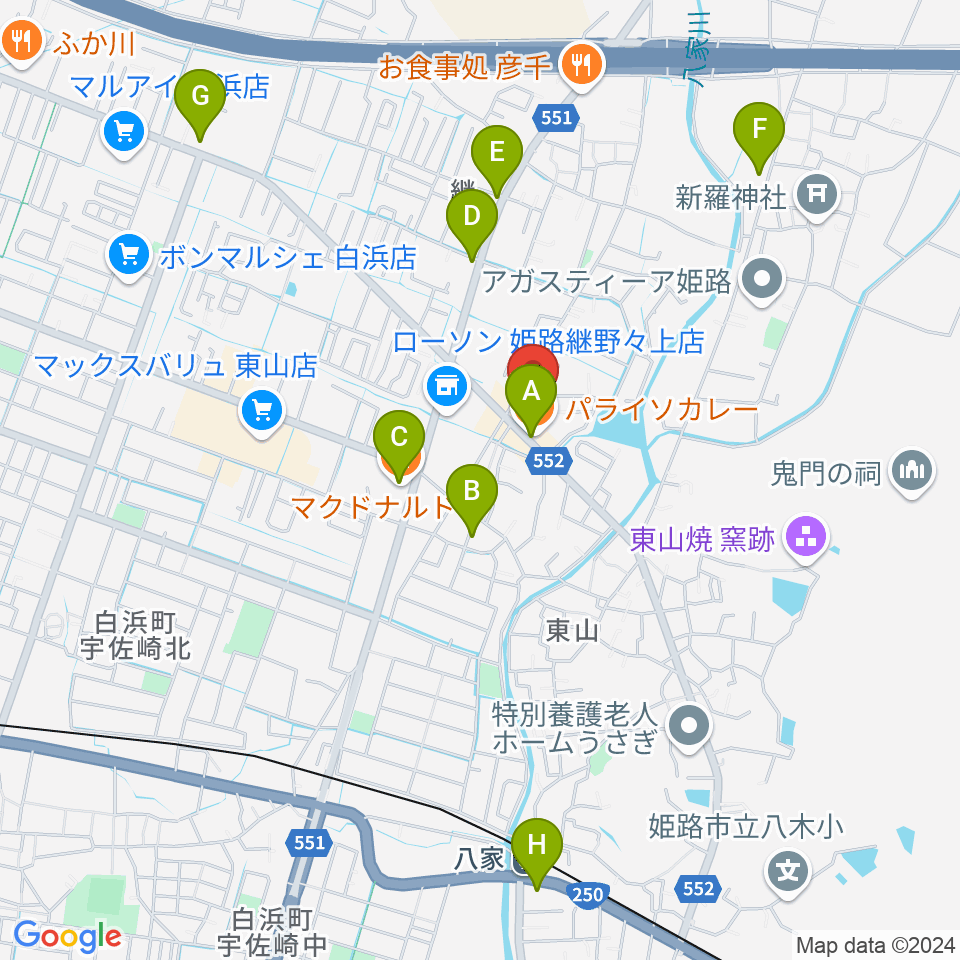 ベータミュージック姫路東店周辺のカフェ一覧地図