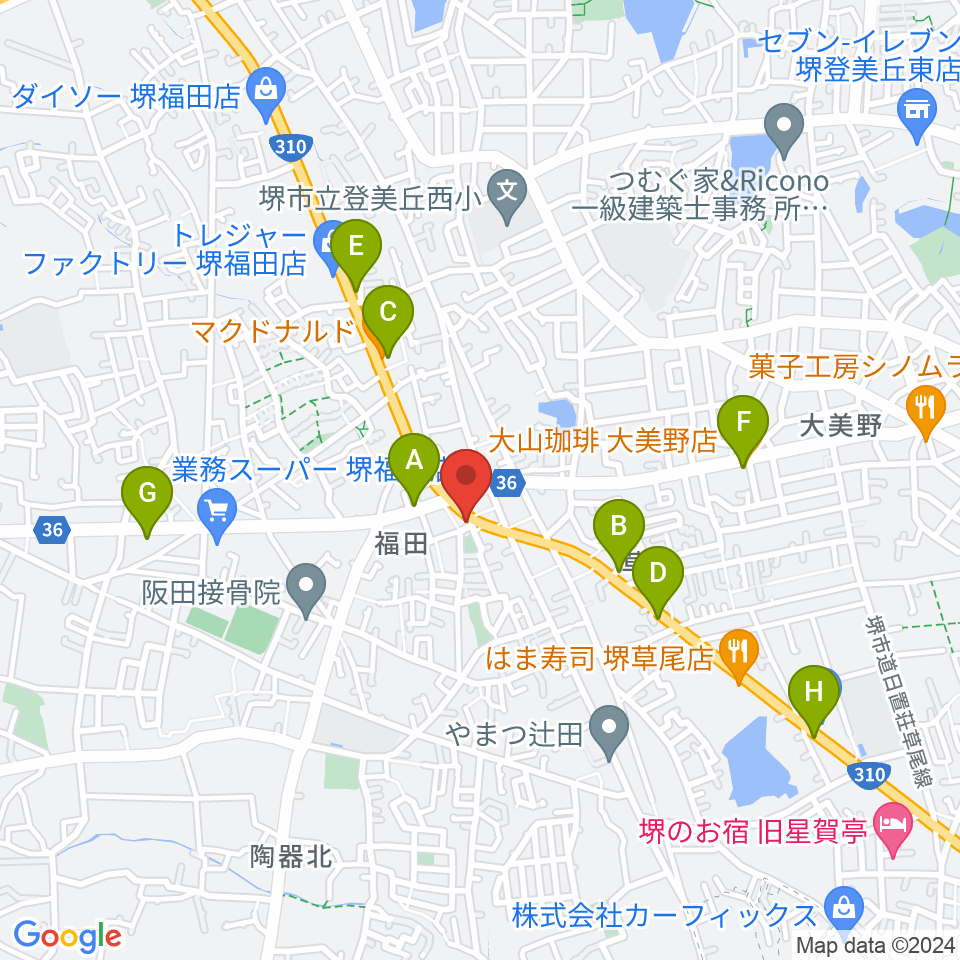 フクダスタジオ周辺のカフェ一覧地図