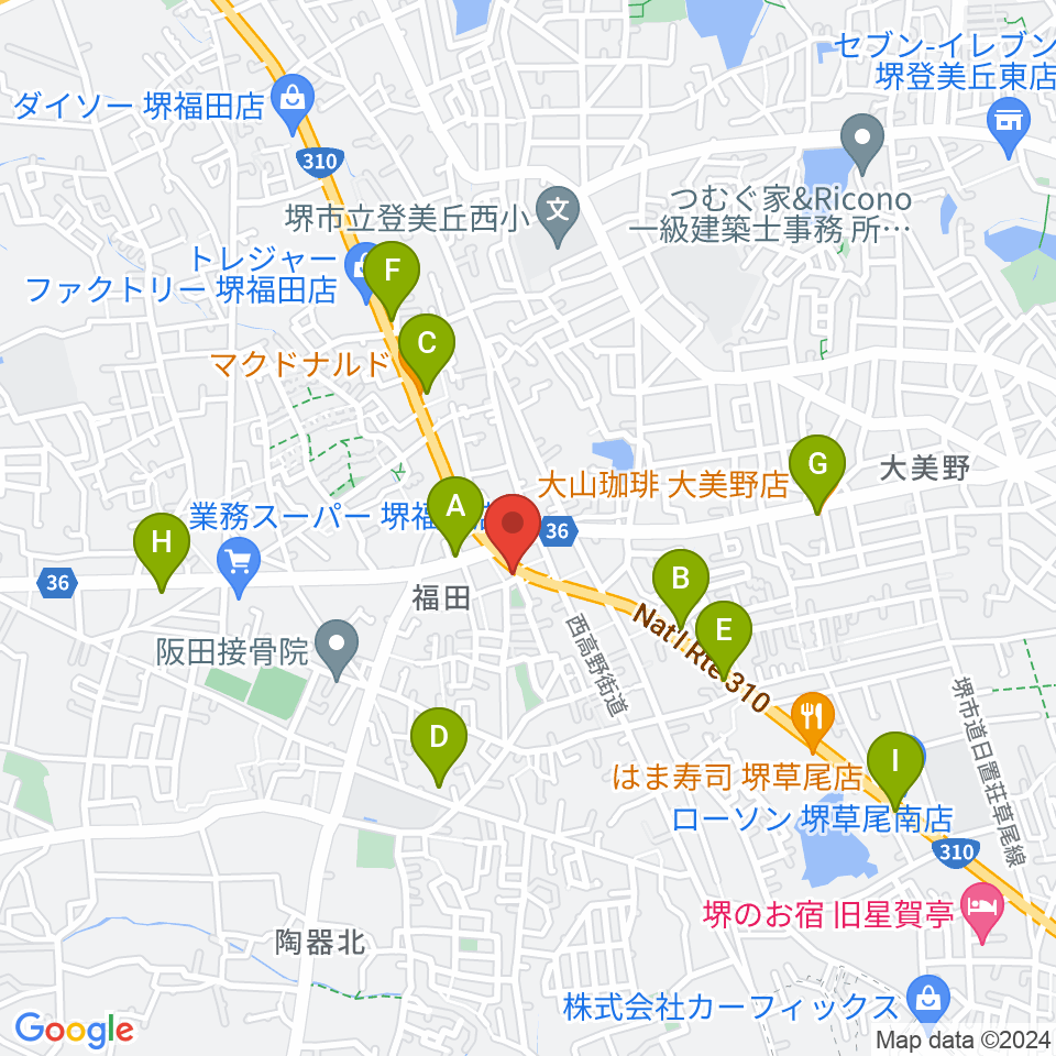 フクダスタジオ周辺のカフェ一覧地図