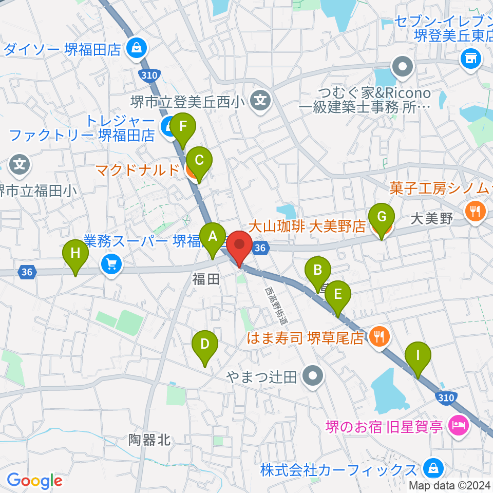 フクダスタジオ周辺のカフェ一覧地図