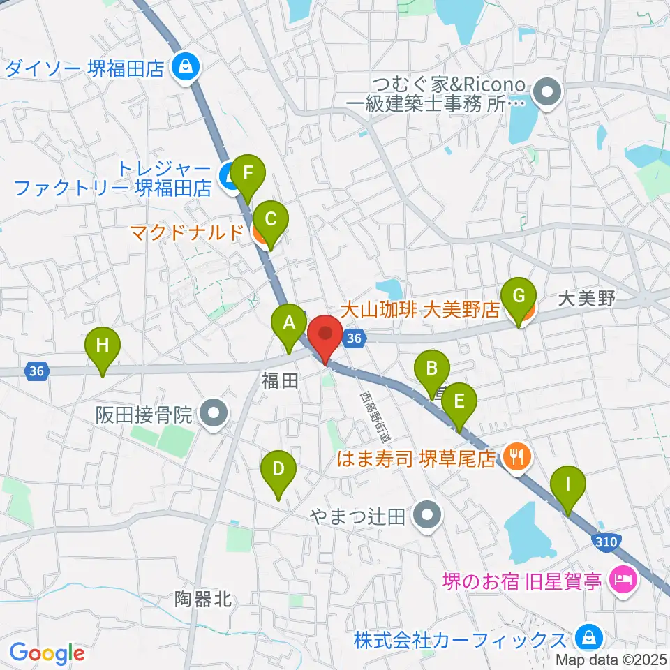 フクダスタジオ周辺のカフェ一覧地図