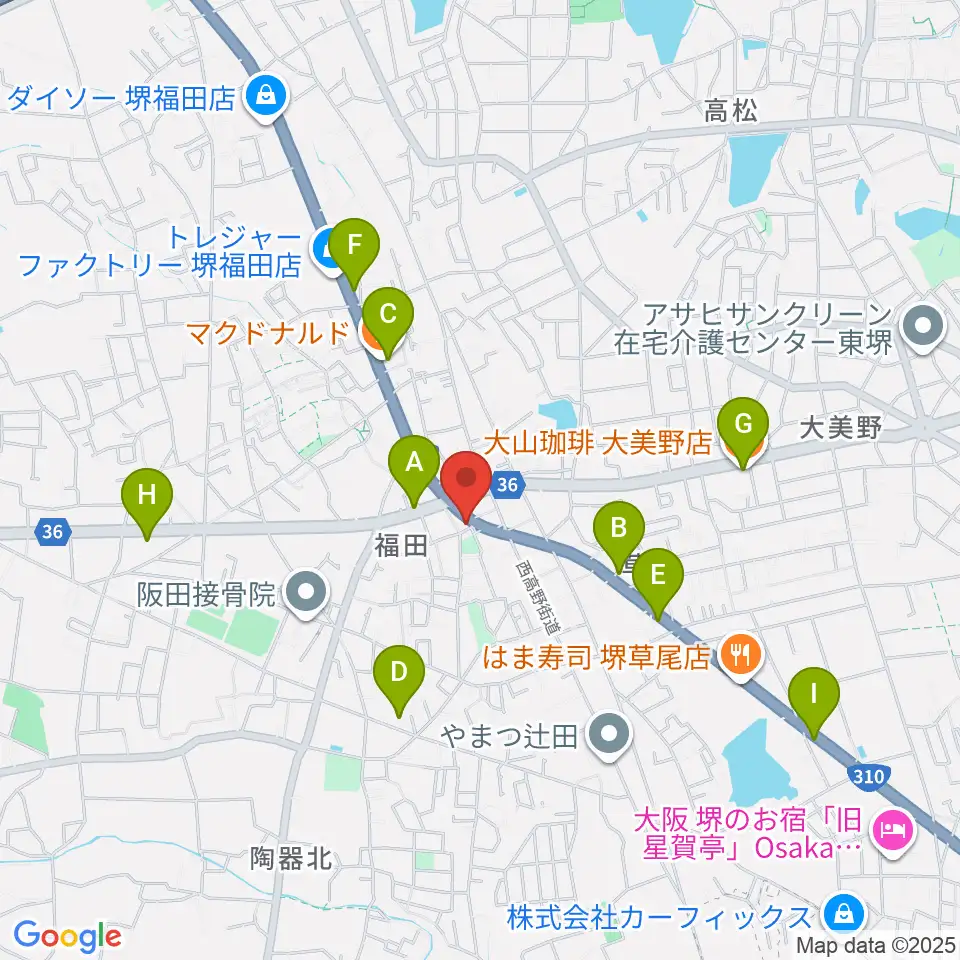 フクダスタジオ周辺のカフェ一覧地図