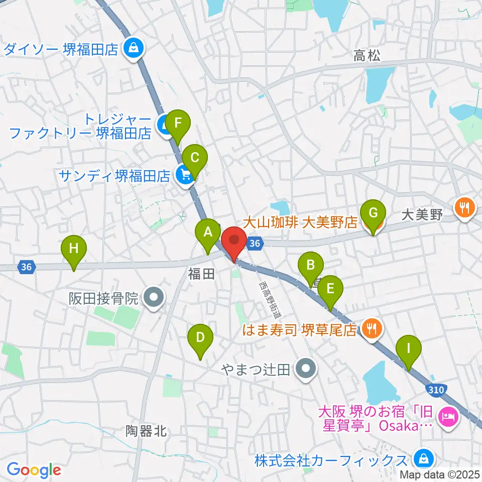 フクダスタジオ周辺のカフェ一覧地図